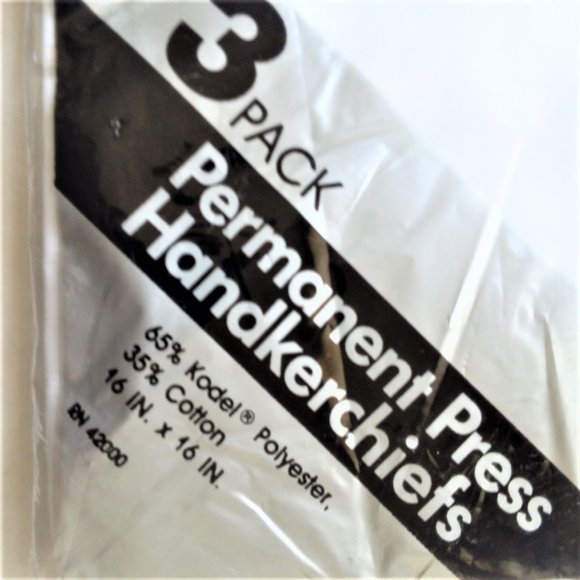 VTG Handkerchiefs 3 pack New 1960's USA Unopened Permanent Press White 16x16 - Picture 2 of 2